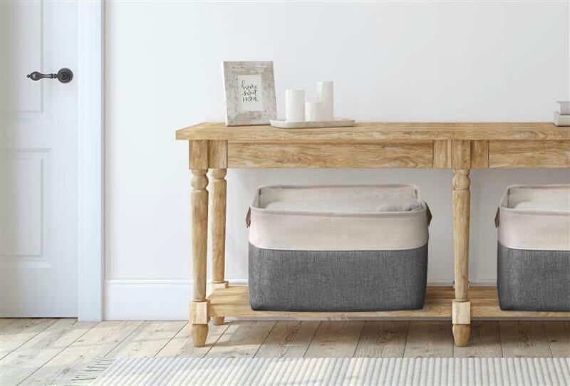 DECOMOMO Storage Bins Fabric Storage Baskets for Shelves, Linen Closet Organization Toys Nursery (Slate Grey and White, Large - 3 Pack)