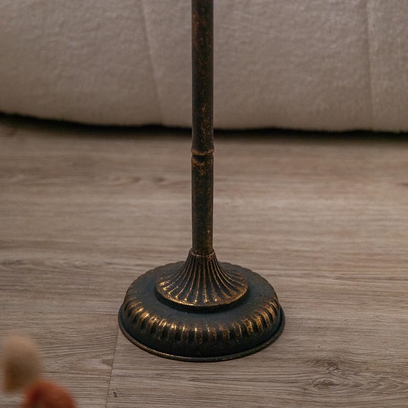 Vintage Floor Candelabra - 37.1" Tall Antique Gold Candle Holder with Glass Lantern, Rustic Gothic Metal Pillar Stand for Home Decor, Wedding & Event Centerpiece