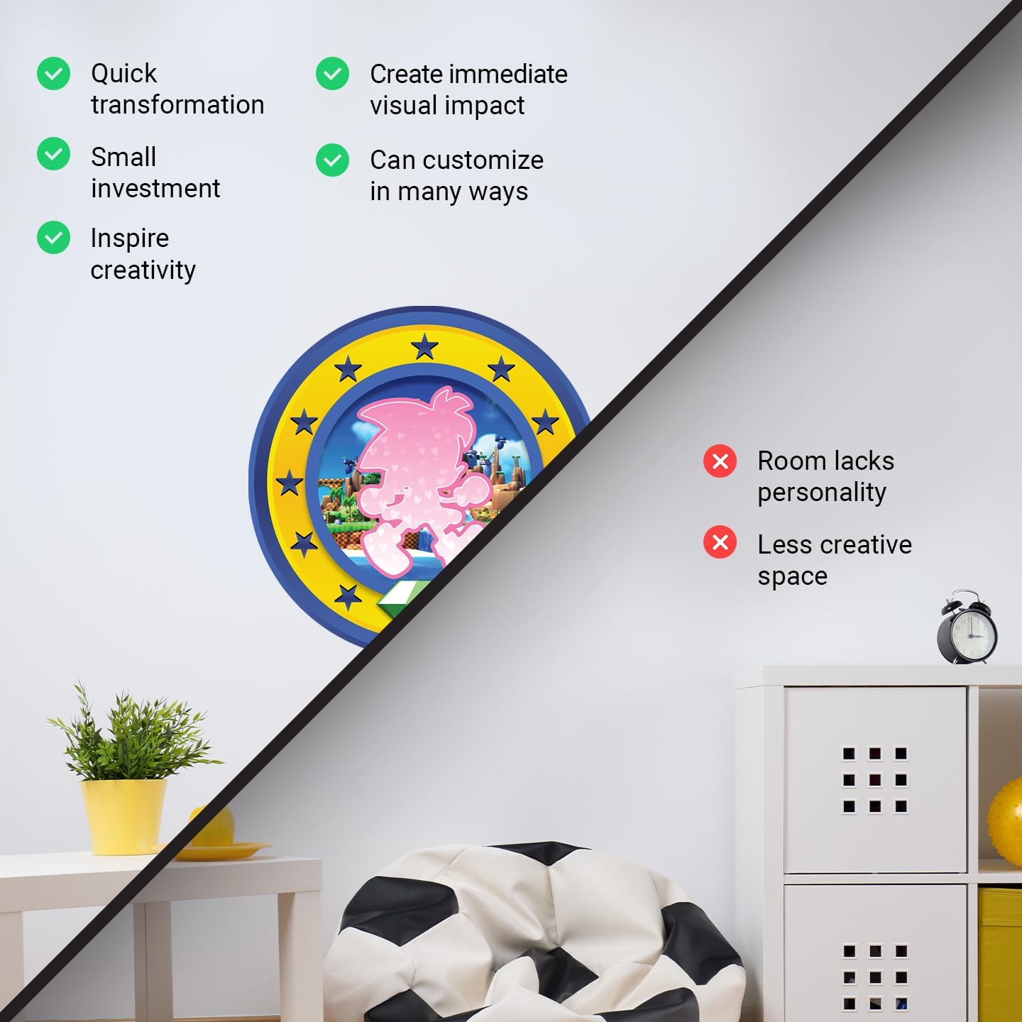 Speed Hero Wall Decal – Removable Vinyl Wall Art with Chaos Emerald Design – Gaming Room, Bedroom & Playroom Decor (Speed Hero)