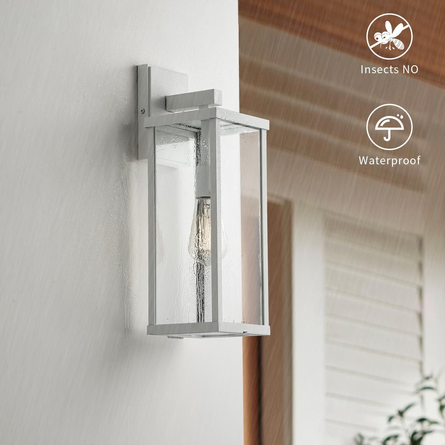 mirrea 18" Classic Outdoor Wall Sconce 1 Light in Matte White Rectangular Metal Frame and Clear Glass Shade Waterproof Porch Light Patio Light Pack of 2