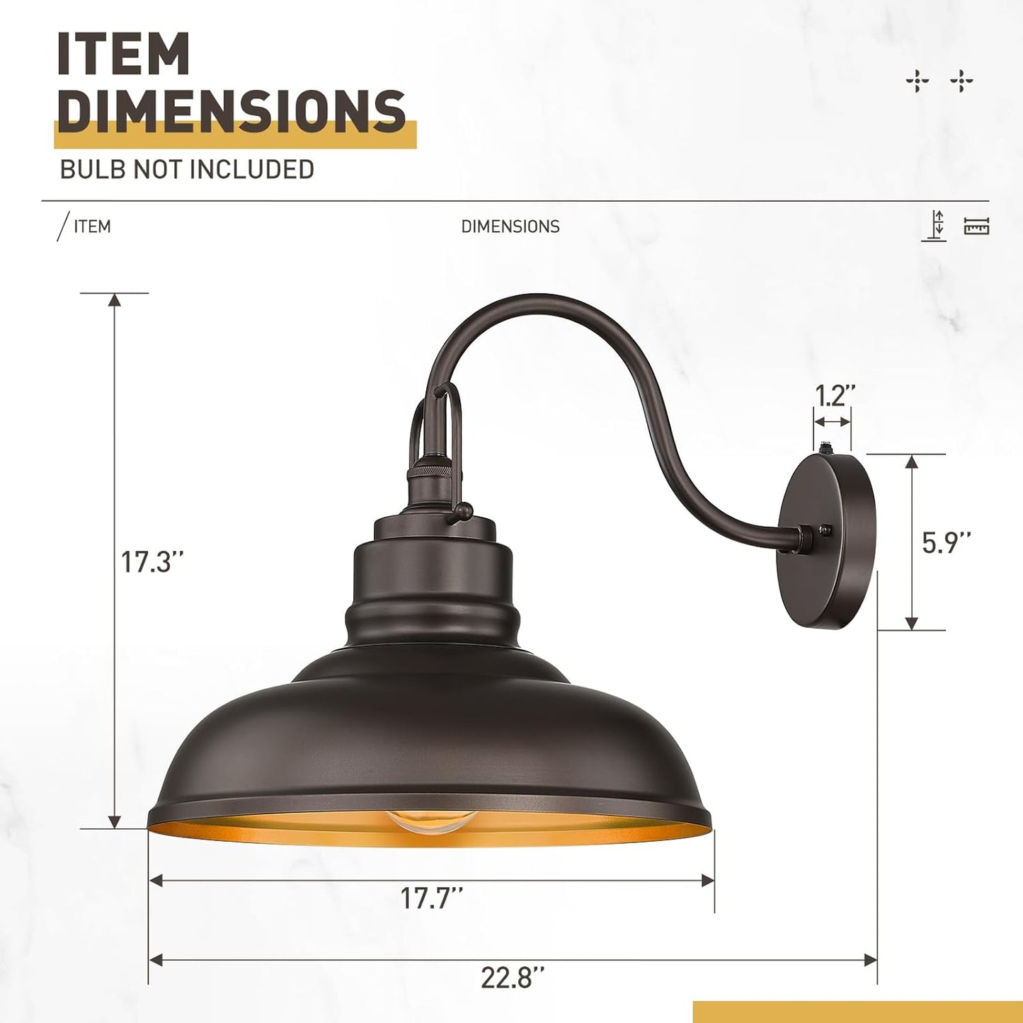 zeyu 2 Pack Outdoor Barn Light Fixtures, Farmhouse Gooseneck Wall Lights for Front Porch, 18" Dusk to Dawn Sensor Wall Sconces in Oil Rubbed Bronze Finish, 016-1BL-PC-2 ORB