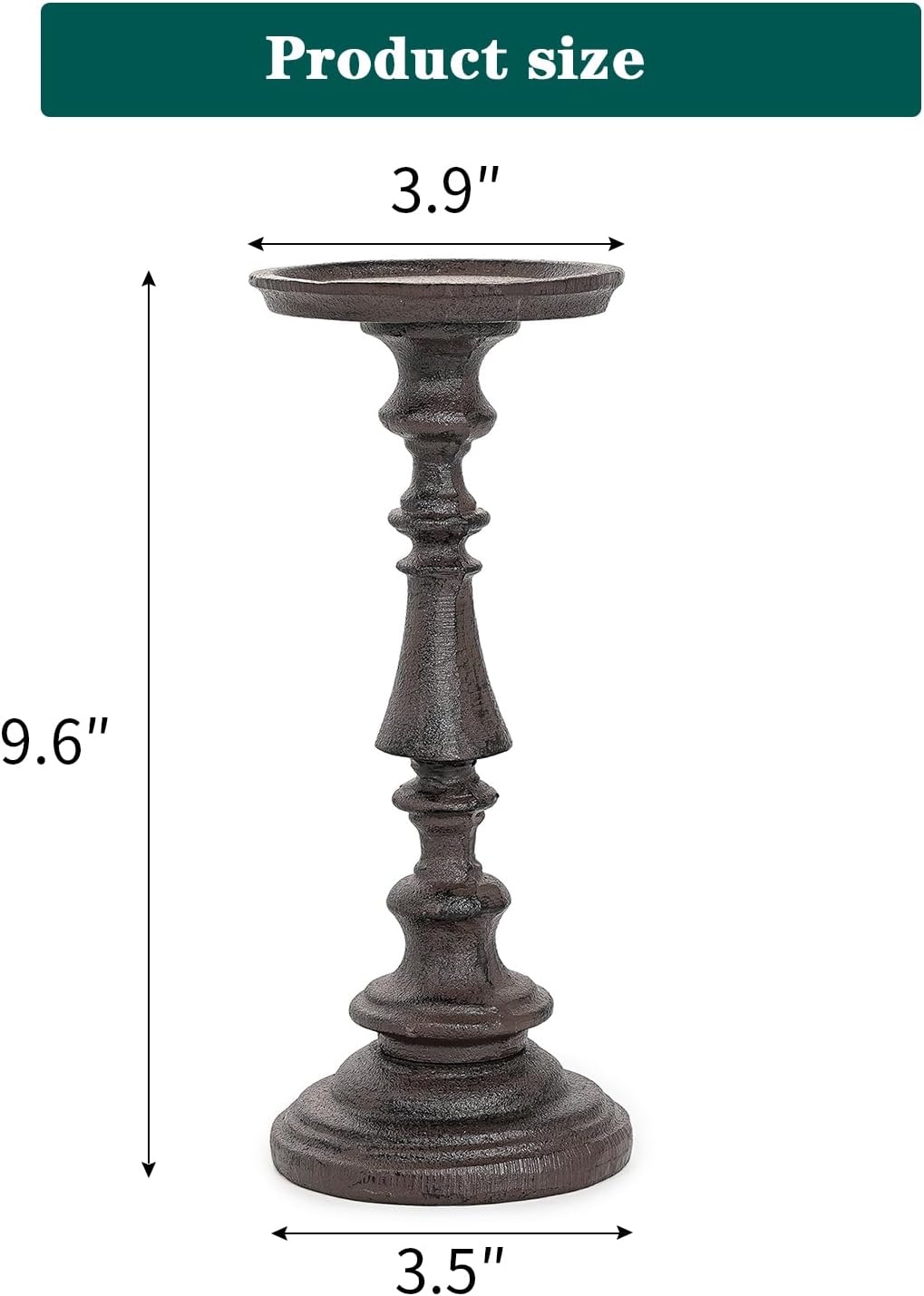 Sungmor Rustic Cast Iron Pillar Candle Holder, 9.6" Tall Vintage Candlestick Holders, Table Centerpiece Metal Candle Holder, Farmhouse Candle Stand for Fireplace Shelf Home Decor