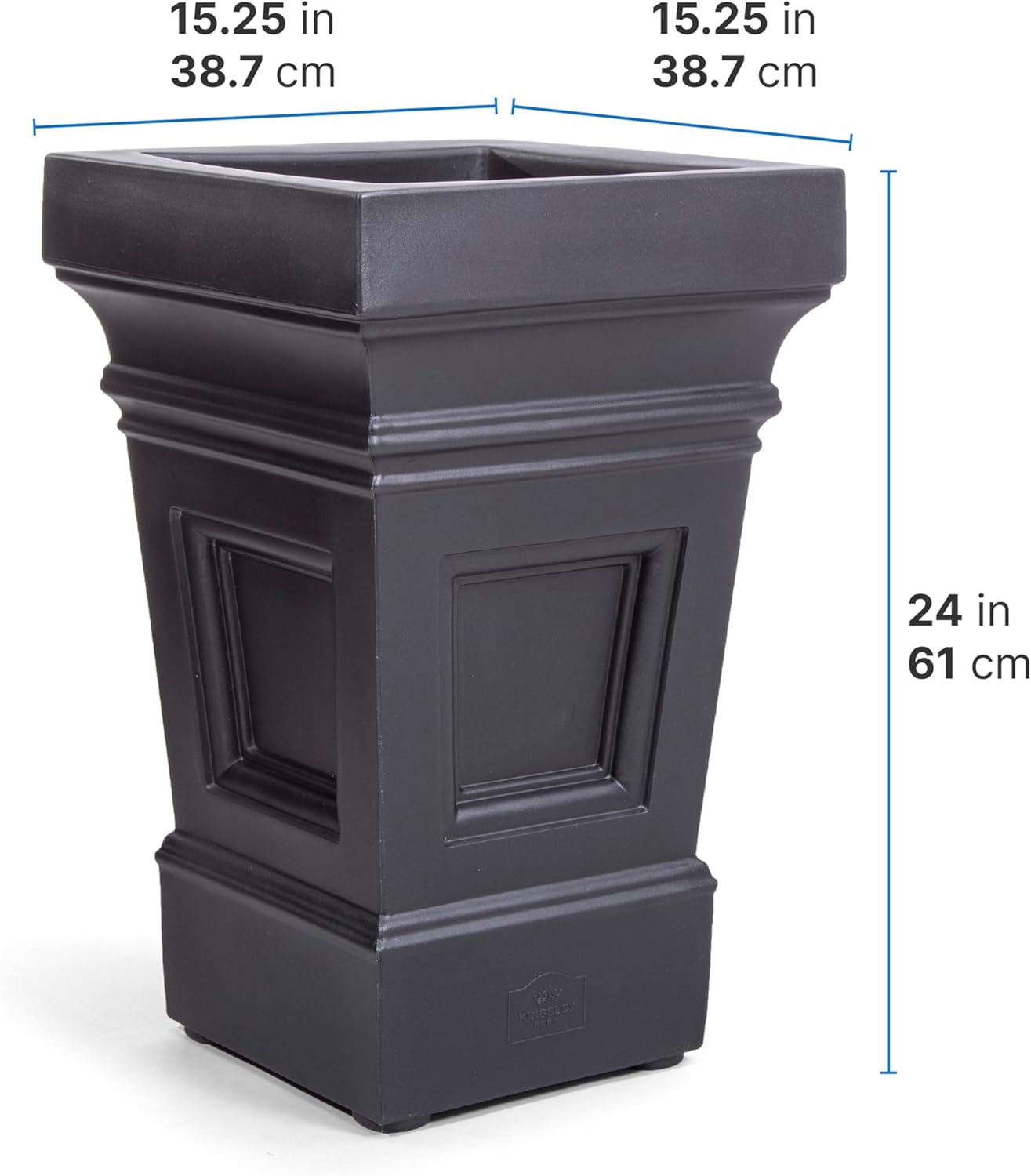 Step2 Atherton Square Planter, Large Planters for Outdoor Plants, Gardening and Flower Pot for Patio or Porch, Efficient Drainage, Durable Plastic, Onyx Black