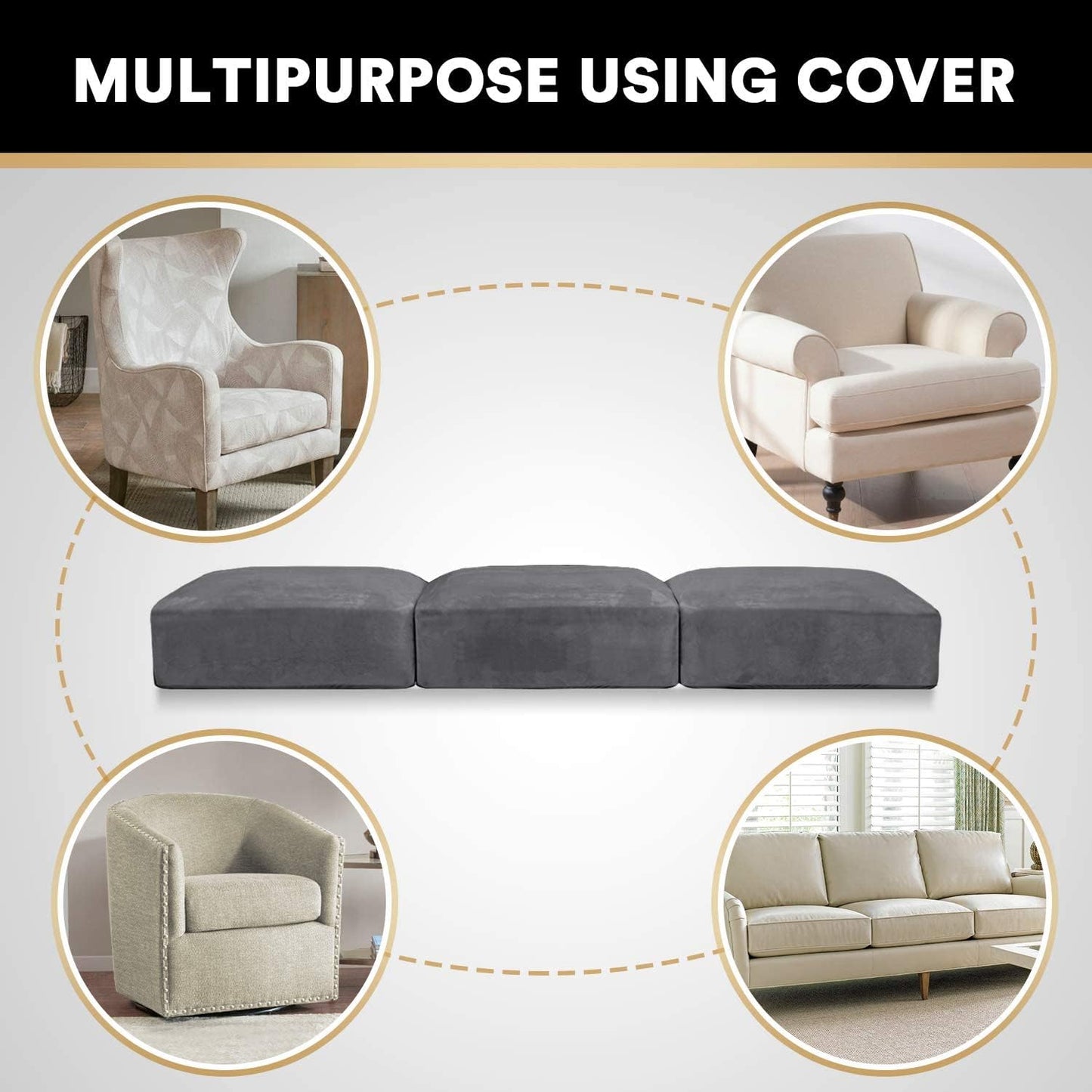 PrinceDeco Velvet Stretch Couch Cushion Cover Extra Large Cushion Slipcover for Chair Loveseat Sofa Cushion Furniture Protector Seat Cushion Sofa Cover (3 Piece XL Sofa Cushion Covers, Grey)