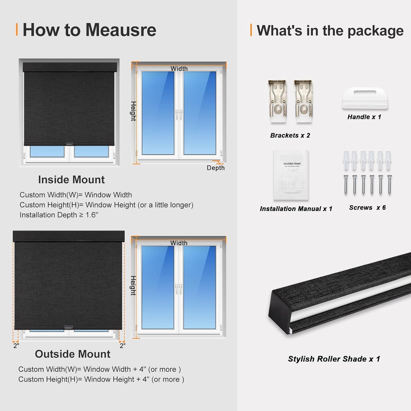 Persilux Free-Stop Cordless Blinds for Indoor Windows with Cover, Window Shades Blackout Roller Blinds, Thermal Insulated Fabric UV Protection for Kitchen, Office, Living Room, Black(52" W x 72" H)