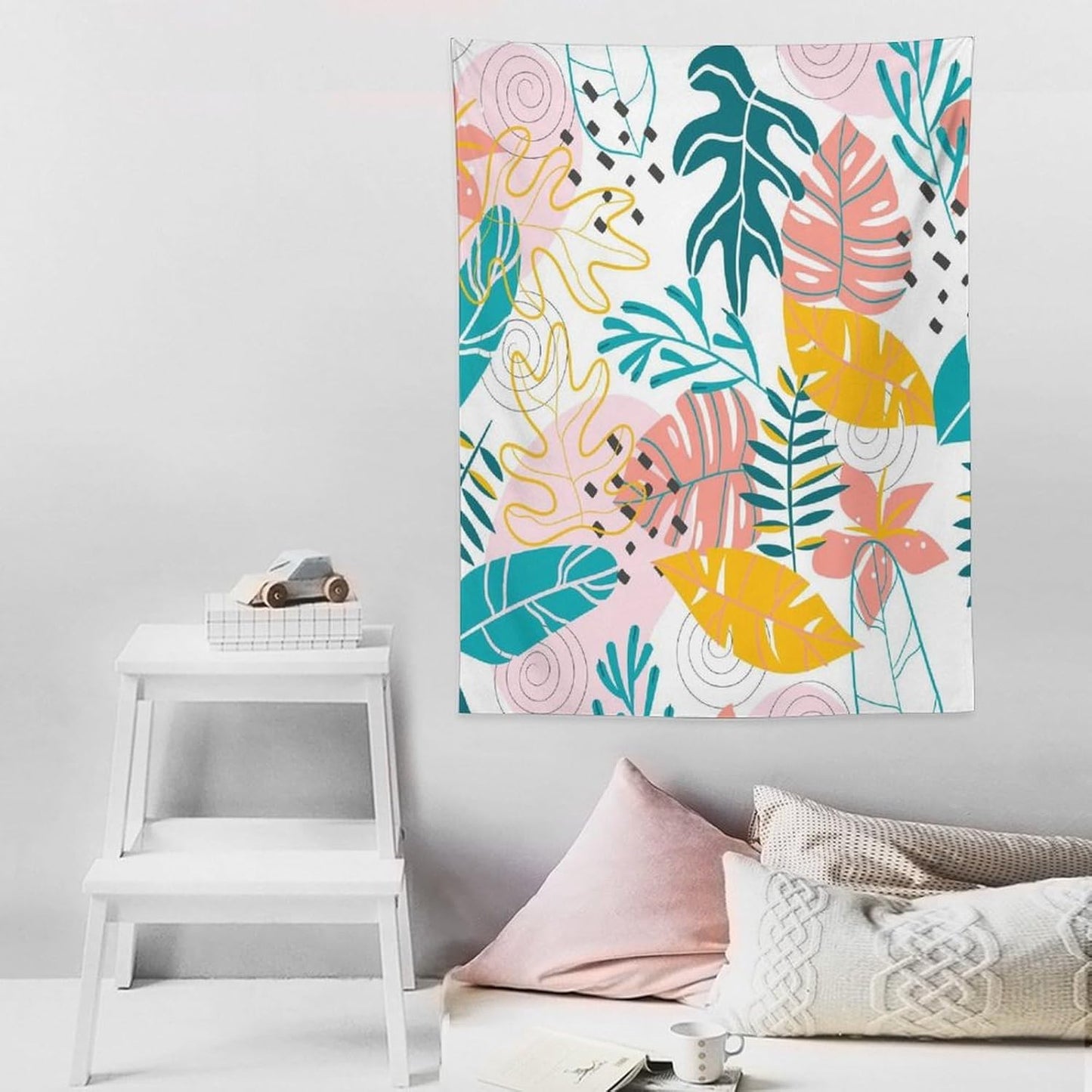 ICMOLYYENLO Tropical Green Leaves Tapestry, Exotic Leaves Beautiful Bedroom Wall Hanging, Floral Poster Blanket for Bedroom Living Room Dormitory Apartment 60x80 Inch