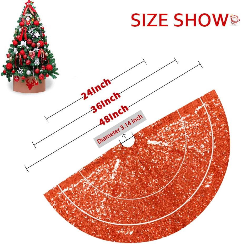 Partisout Orange Sequin Tree Skirt Glitter Christmas Trees Skirts 36Inch for Colorful Holiday Halloween Celebration Supplies