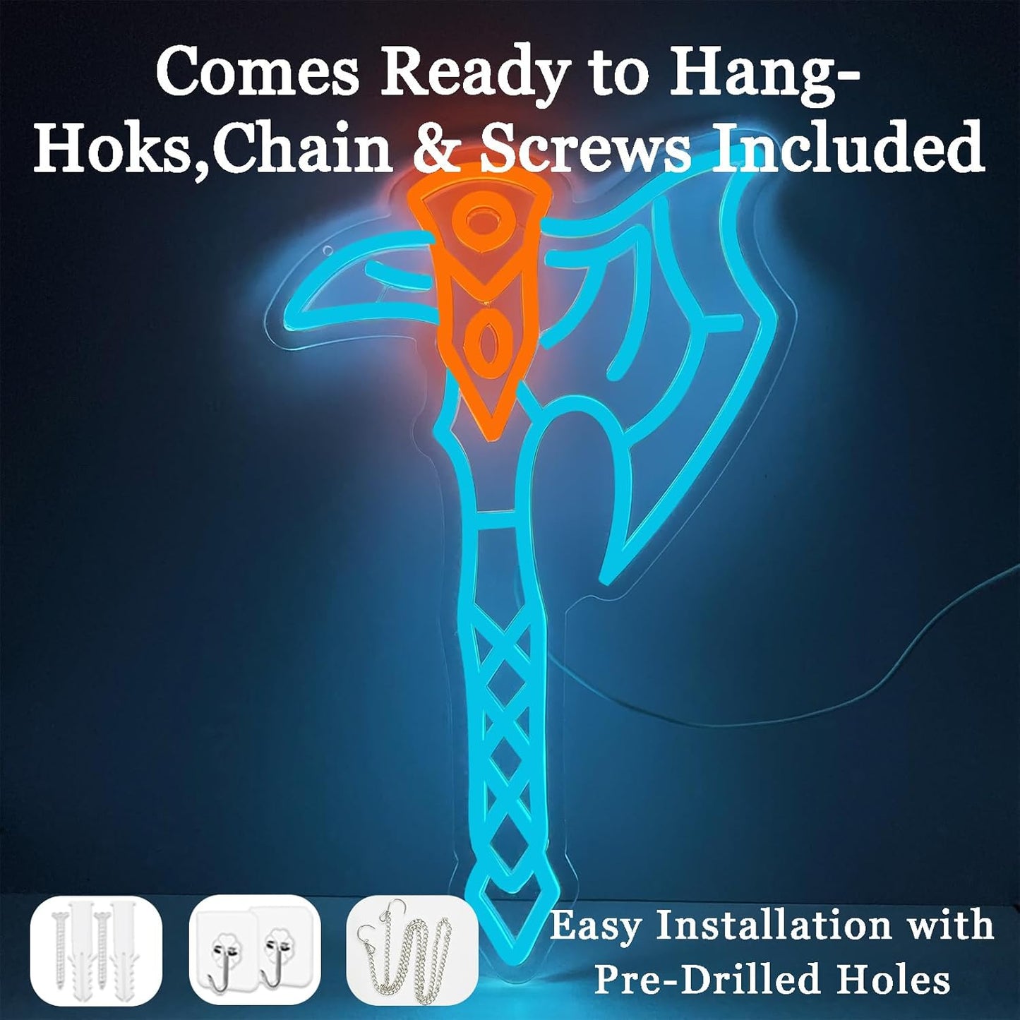 Axe Neon Sign for Wall Decor – USB Powered LED Axe Light with Dimmer, Viking Wall Art Accent for Man Cave, Gaming Room Decor, Gift for Men