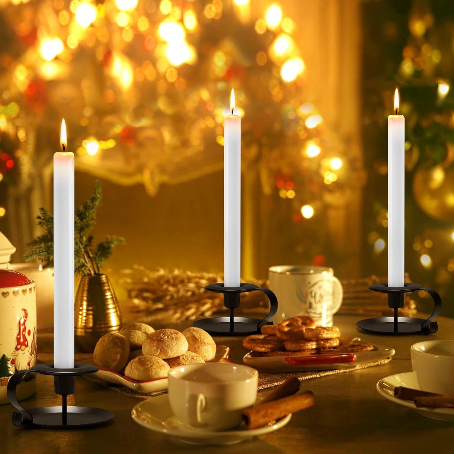 Black Metal Taper Candle Holders Set of 2, Vintage Chamberstick Candle Holder with Handle for Taper Candles, Farmhouse Rustic Candle Holders for Table Decor, Halloween Christmas Decoration