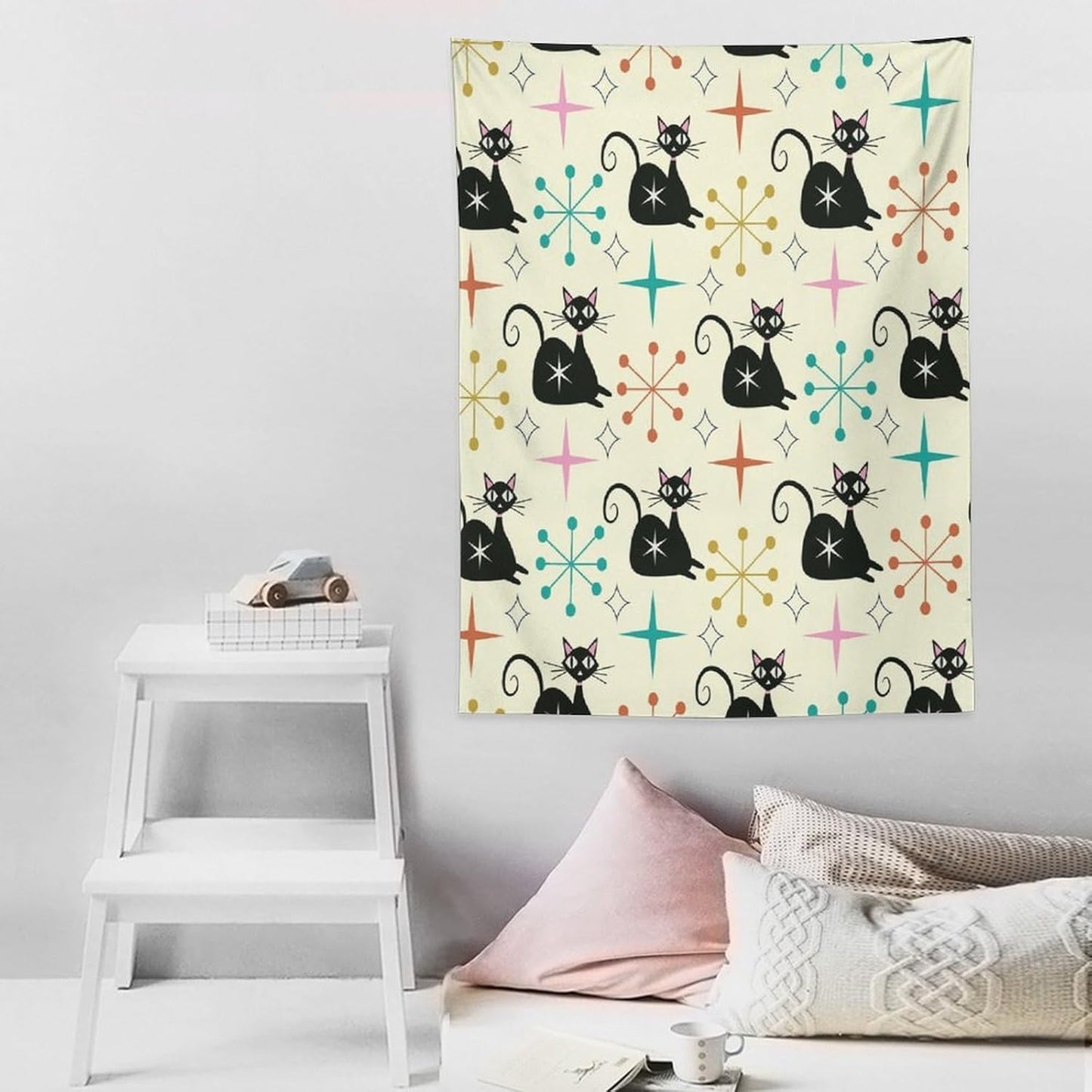 ICMOLYYENLO Abstract Cat Tapestry, Medieval Abstract Atomic Star Cat Vintage Home Wall Hanging Art Tapestry for Bedroom Living Room Dormitory 40x60 Inch