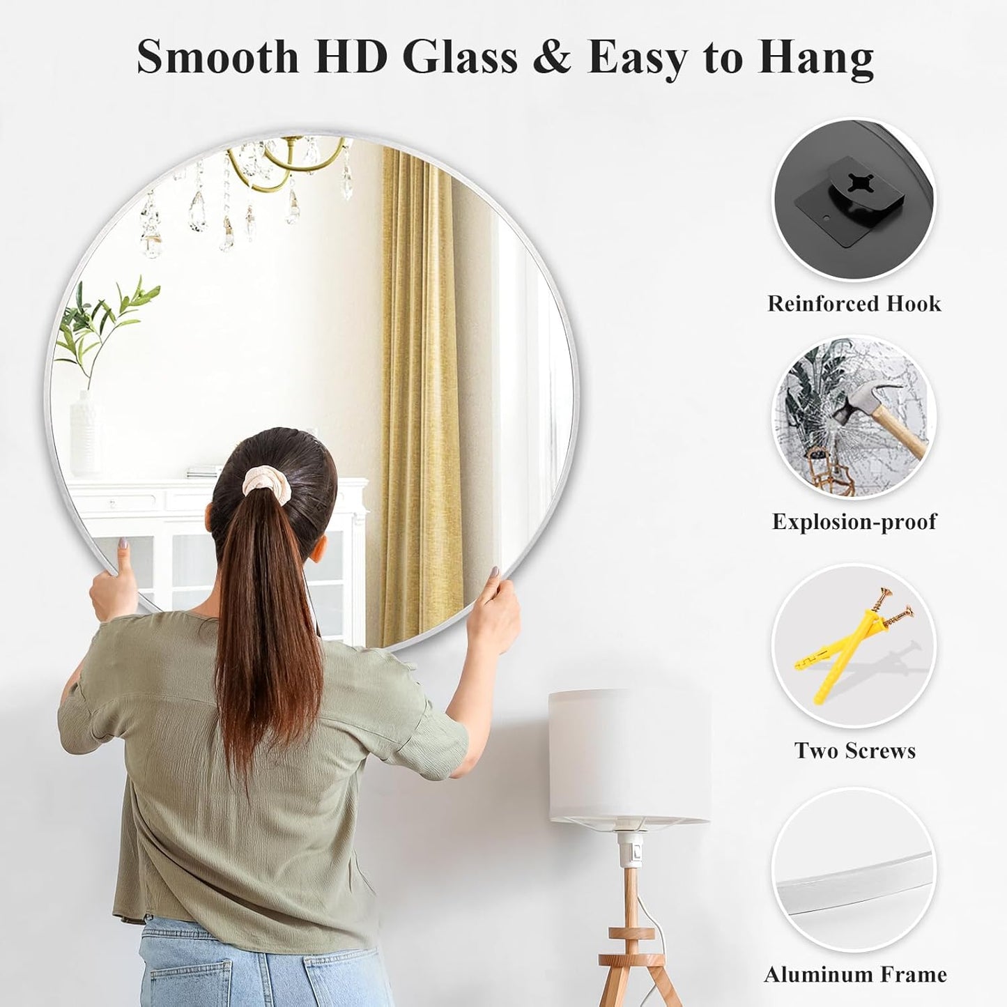 Fabuday Silver Round Mirror 28 Inch - Big Circle Mirror for Bathroom, Living Room, Hallway, Entryway, Matte Aluminum Frame Circular Mirrors for Wall Decor