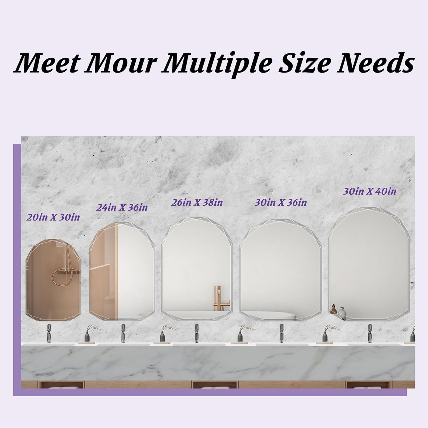 Bathroom Mirror for Wall, 30" x 40" Arched Mirror, Bathroom Vanity Mirrors, Beveled Edge Frameless Wall Mount Vanity Mirror, Wall Mirror Decorative, Irregular Beveled Edge Mirror