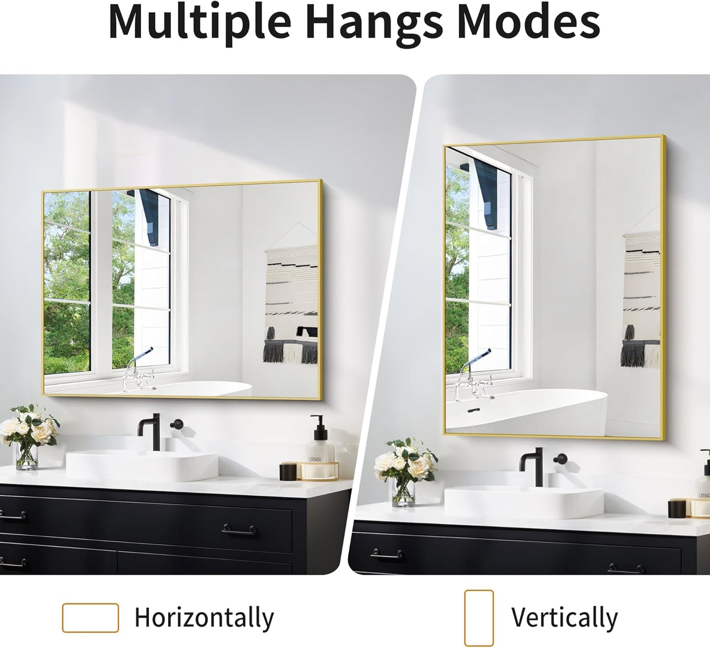 30x40In Gold Bathroom Mirror for Wall, Brushed Gold Rectangle Mirrors with Metal Frame, Bathroom Rectangular Mirror Modern Wall Mirror for Bedroom Living Room, Hangs Horizontal or Vertical