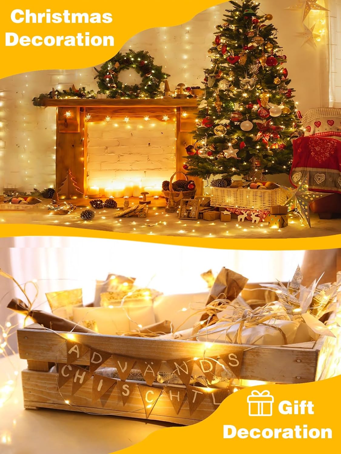 2 Pack 20FT 60LED Battery Operated Fairy Lights with Timer, Waterproof Battery String Lights Outdoor Indoor, Battery Twinkle Light for Bedroom Wedding Birthday Party Chirstmas (Warm White)