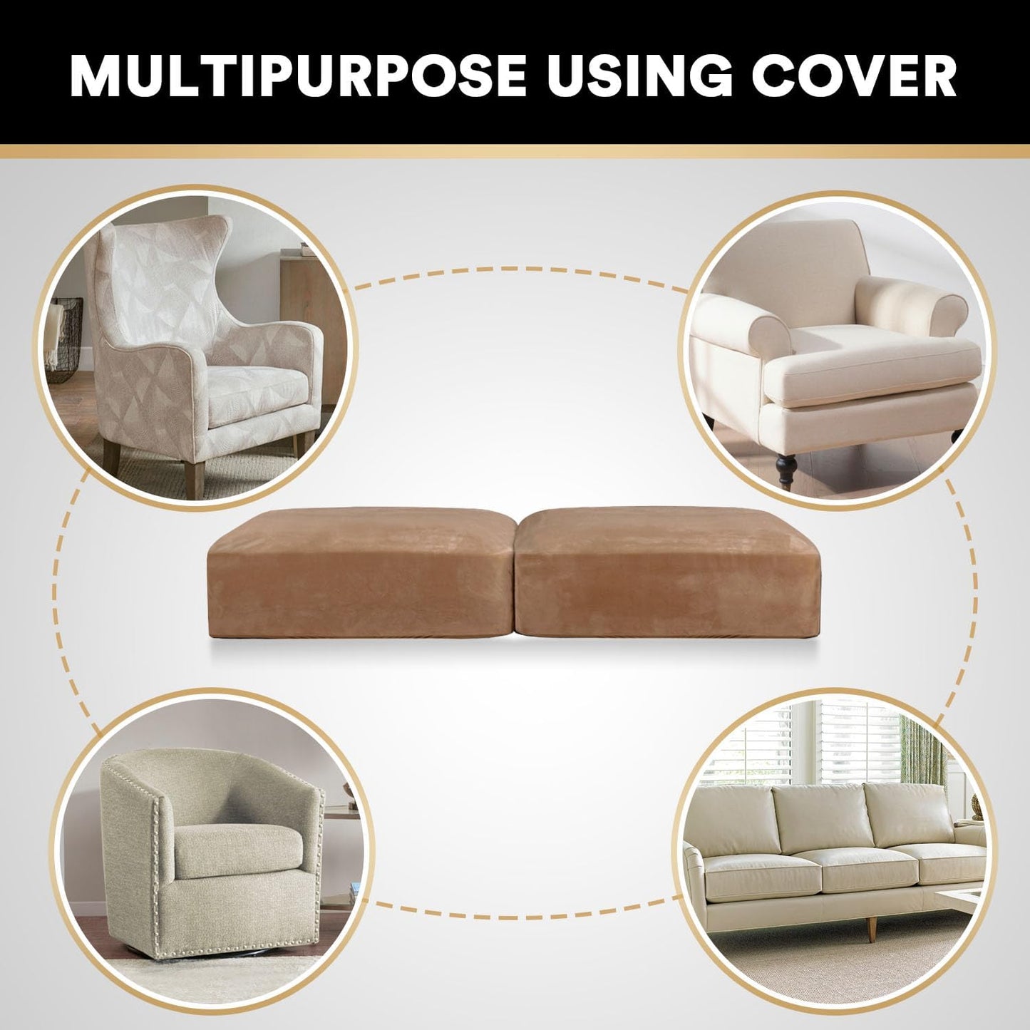 PrinceDeco Velvet Couch Cushion Cover Soft Stretch Cushion Slipcover for Chair Loveseat Sofa Cushion Furniture Protector Seat Cushion Sofa Cover (2 Piece Large Sofa Cushion Covers, Camel)