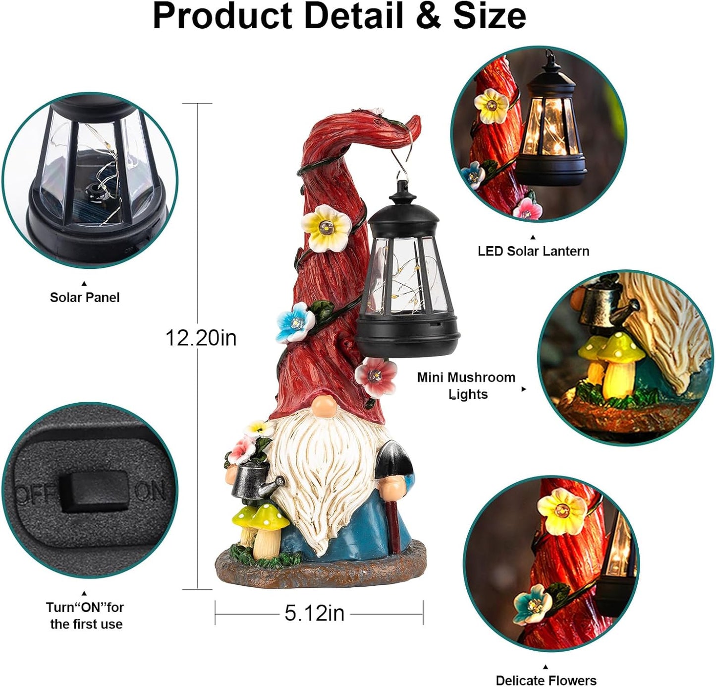 Solar Gnome Garden Statue Lights Gnome Figurine with Solar Lantern, Outdoor Garden Waterproof Ornaments Decorations for Yard Lawn Patio – Ideal Gift for Women Mom Grandma