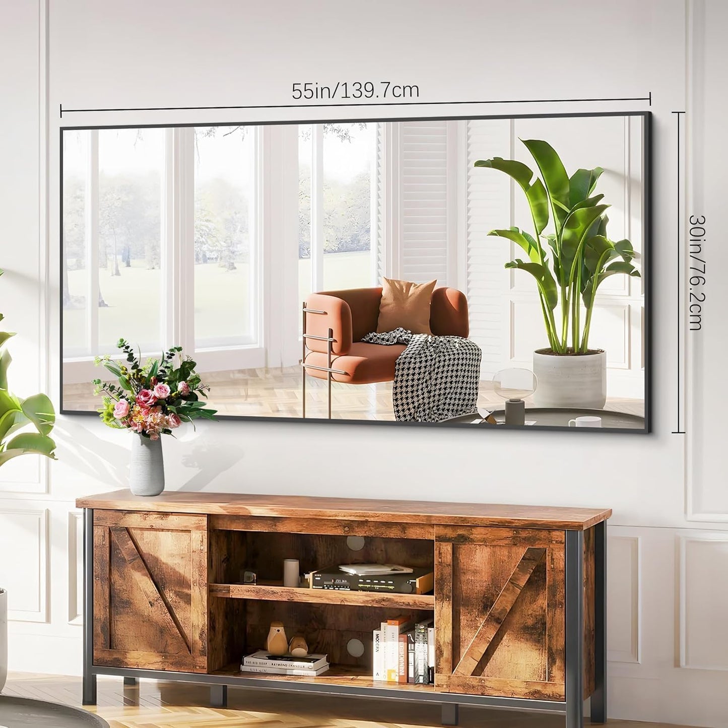 Black Bathroom Mirror for Wall, 55x30 Inch Rectangle Mirrors with Metal Frame, Modern Vanity Wall Mirror Decor for Bathroom Living Room, Entryway Hangs Horizontal or Vertical