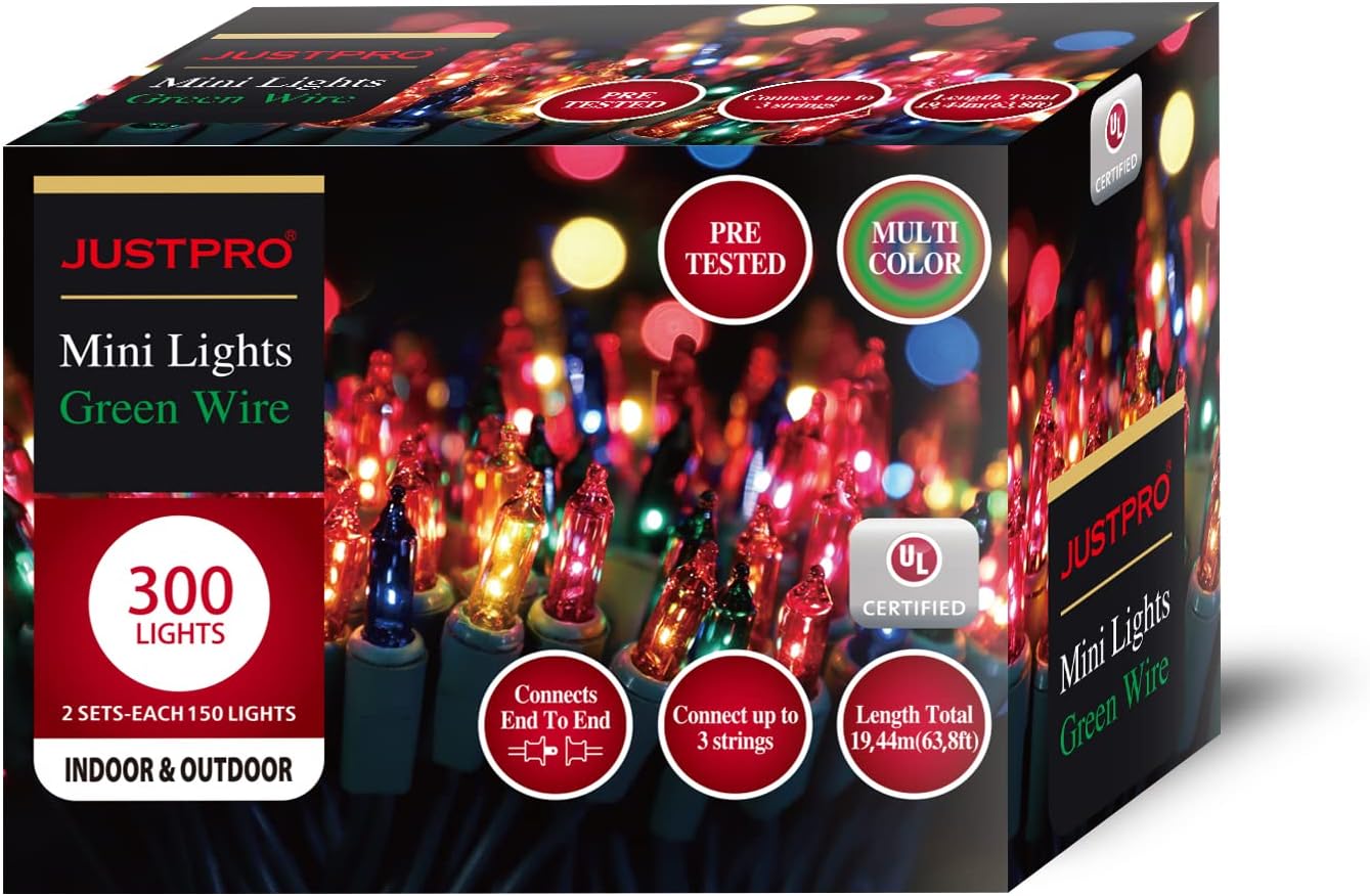 300LIGHTS(2*150L) MULTI Extra-Bright With End Connectors Christmas Decorative Lights 19.44m UL Certified Mini String Light Set Waterproof for Home Garden Holiday Tree Party Patio Decor Wedding