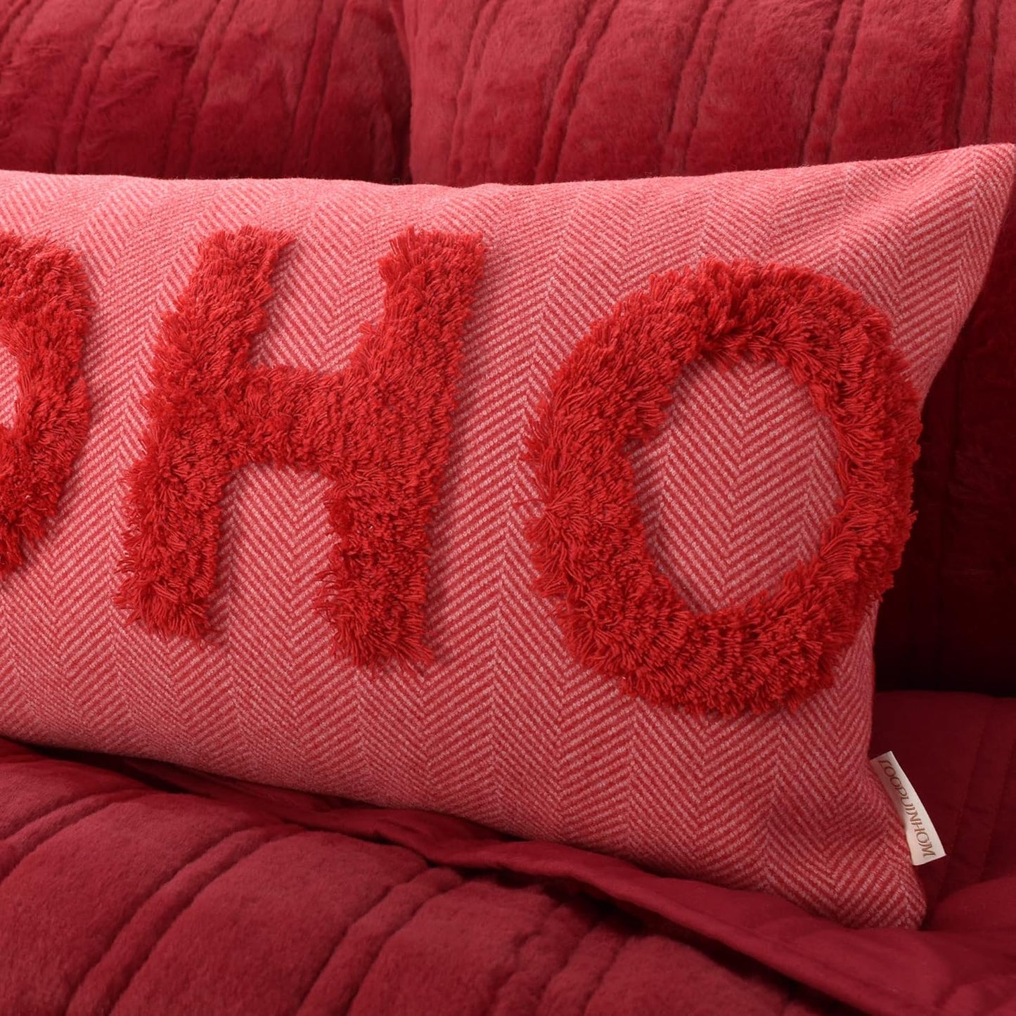HOHOHO Red Christmas Pillow Covers Christmas Decorations Rectangle Lumbar Waist Throw Pillow Covers for Couch Sofa Bed Living Room 12X24 Inches