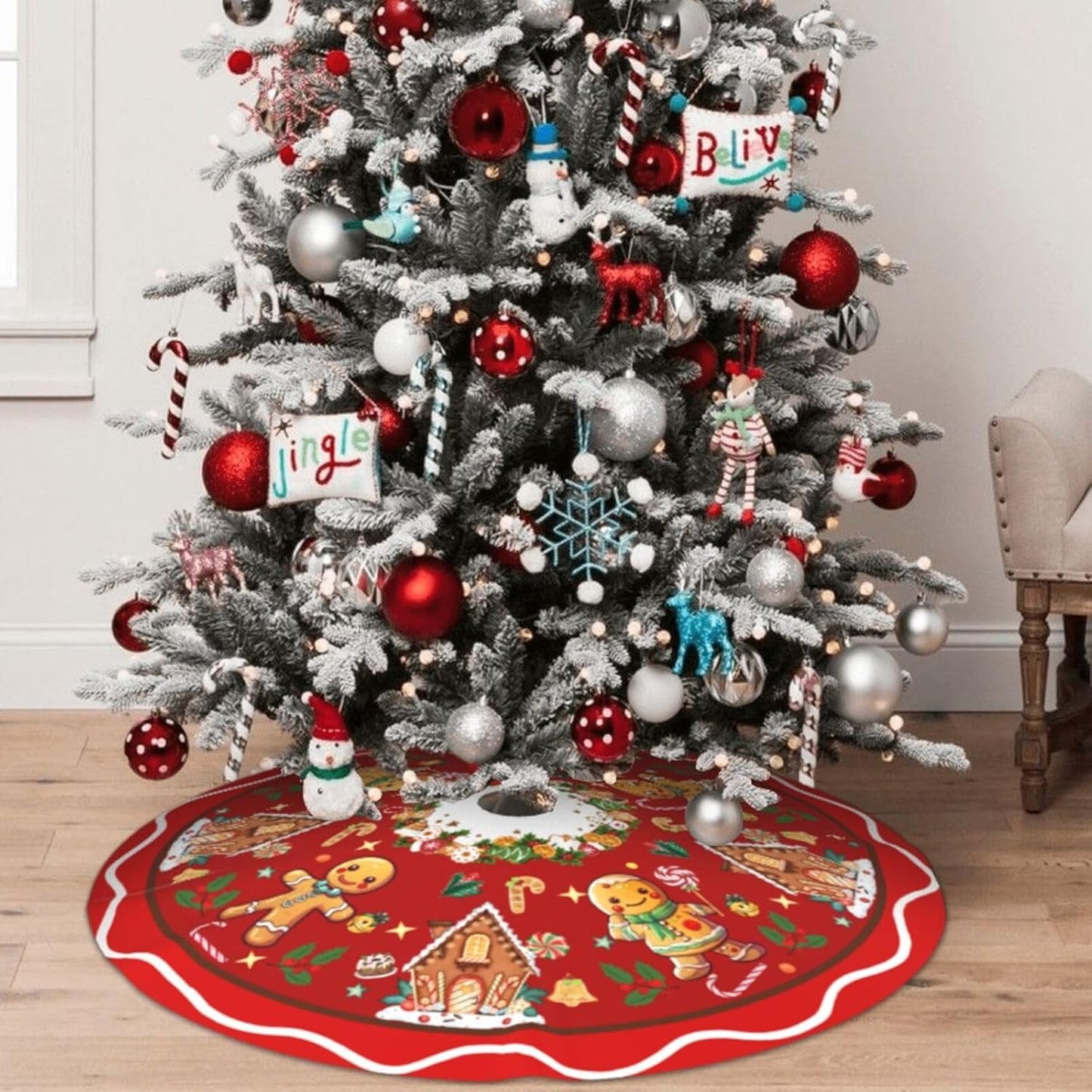 Gingerbread Man Candy Christmas Tree Skirt Xmas Tree Mat Christmas Tree Ornaments Decorations Holiday Party Indoor Outdoor 36"