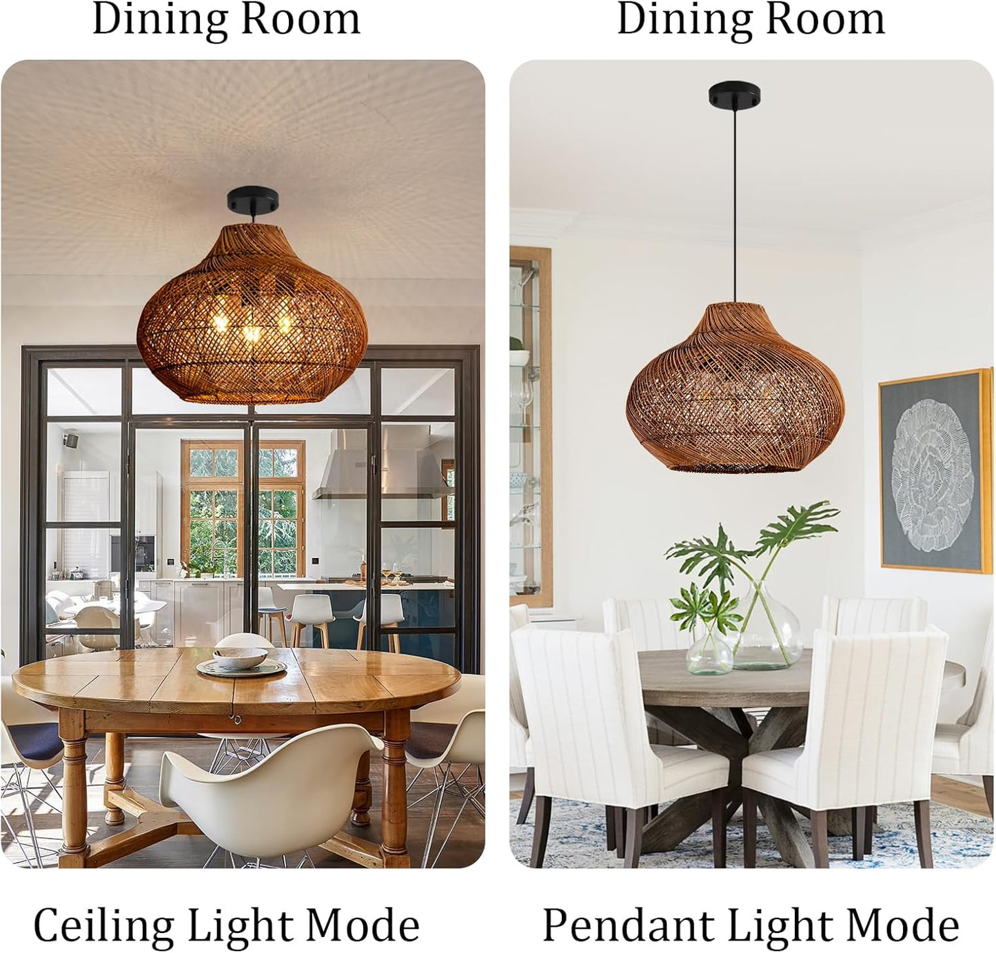 3-Light Dark Brown Rattan Pendant Light,18.9" Rustic Hanging Light,Round Curry Wicker Pendant Light Hand-Woven Rattan Chandelier for Workplace Dining Living Bedroom Kitchen Farmhouse