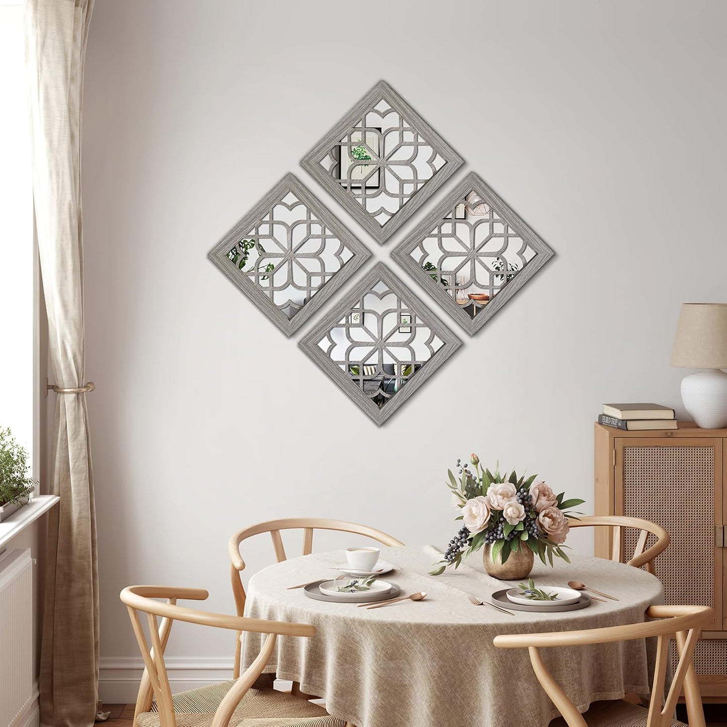 Boho Square Wall Mirrors Set of 2-12" x12'Decorative Mirrors for Wall Decor, BrownHandcrafted Mirror Panels Perfect for LivingRoom Bedroom Entryway Hallway (Brown)