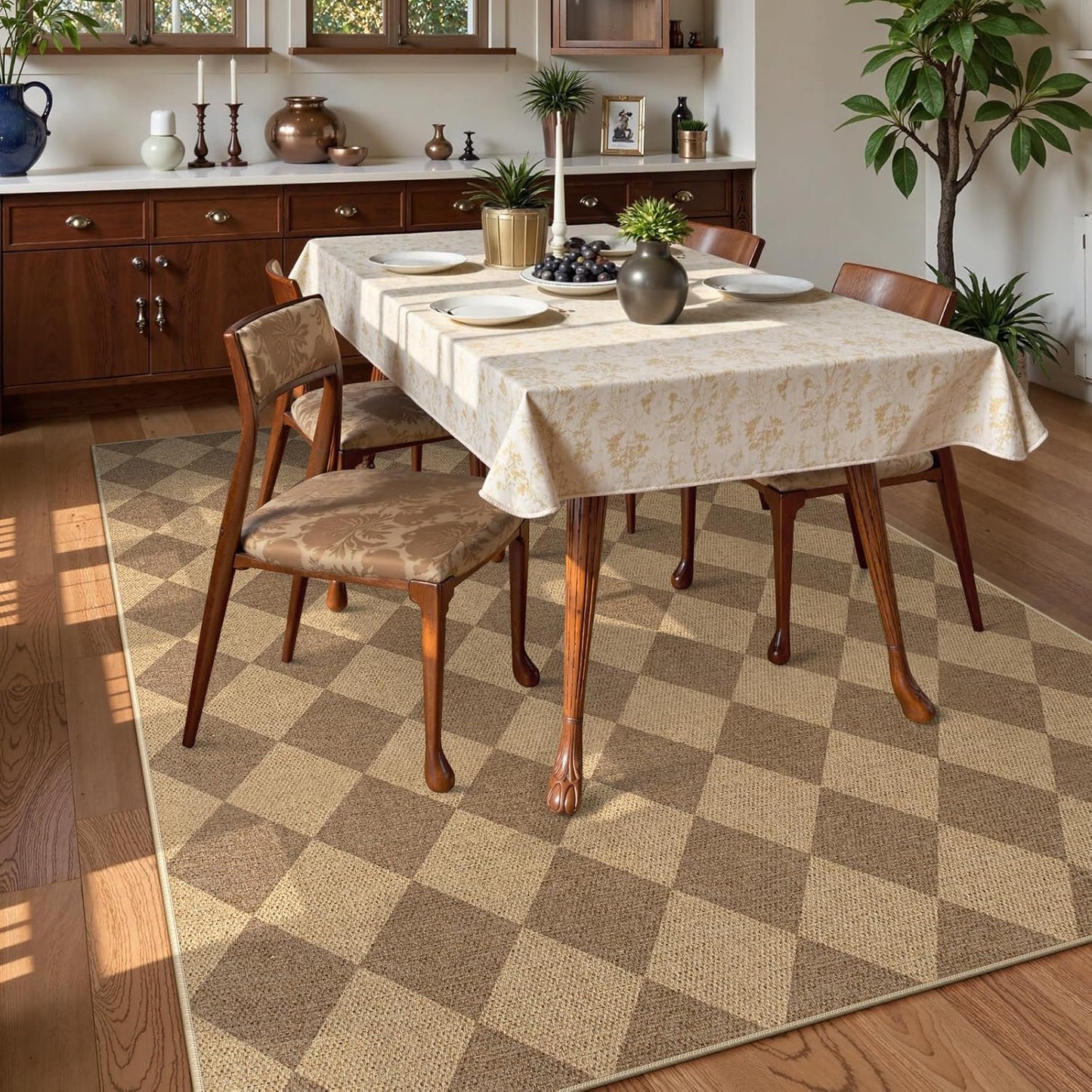 Lahome Checkered Easy Jute 6x9 Rug, Large Rugs for Living Room Dining Room Farmhouse Indoor Outdoor Carpet, Checkerboard Washable Geometric Rug Non Slip Black Carpet for Office Backyard Patio