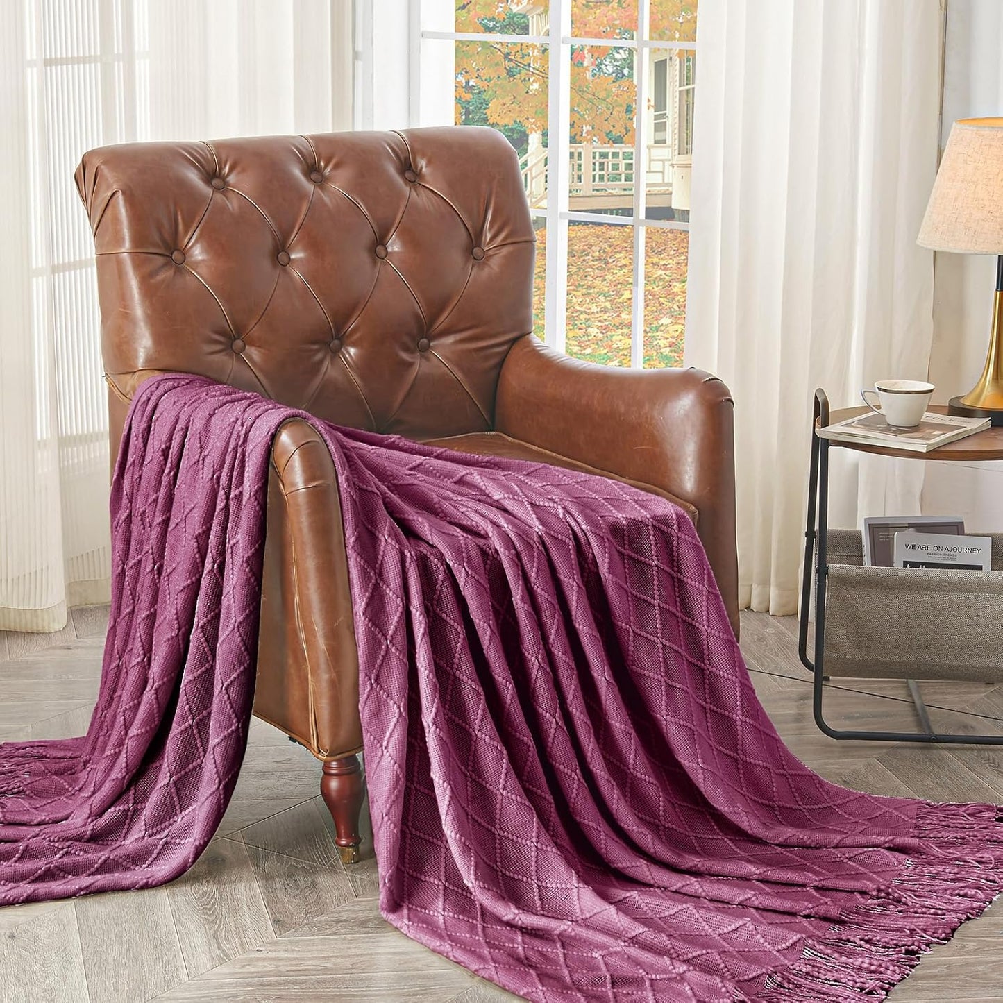 inhand Knitted Throw Blanket for Couch and Bed, Soft Living Room Home Decor Knitted Blanket with Tassel, Outdoor Lightweight Breathable Summer Blanket, Farmhouse Warm Woven Decorative, 50"x60"