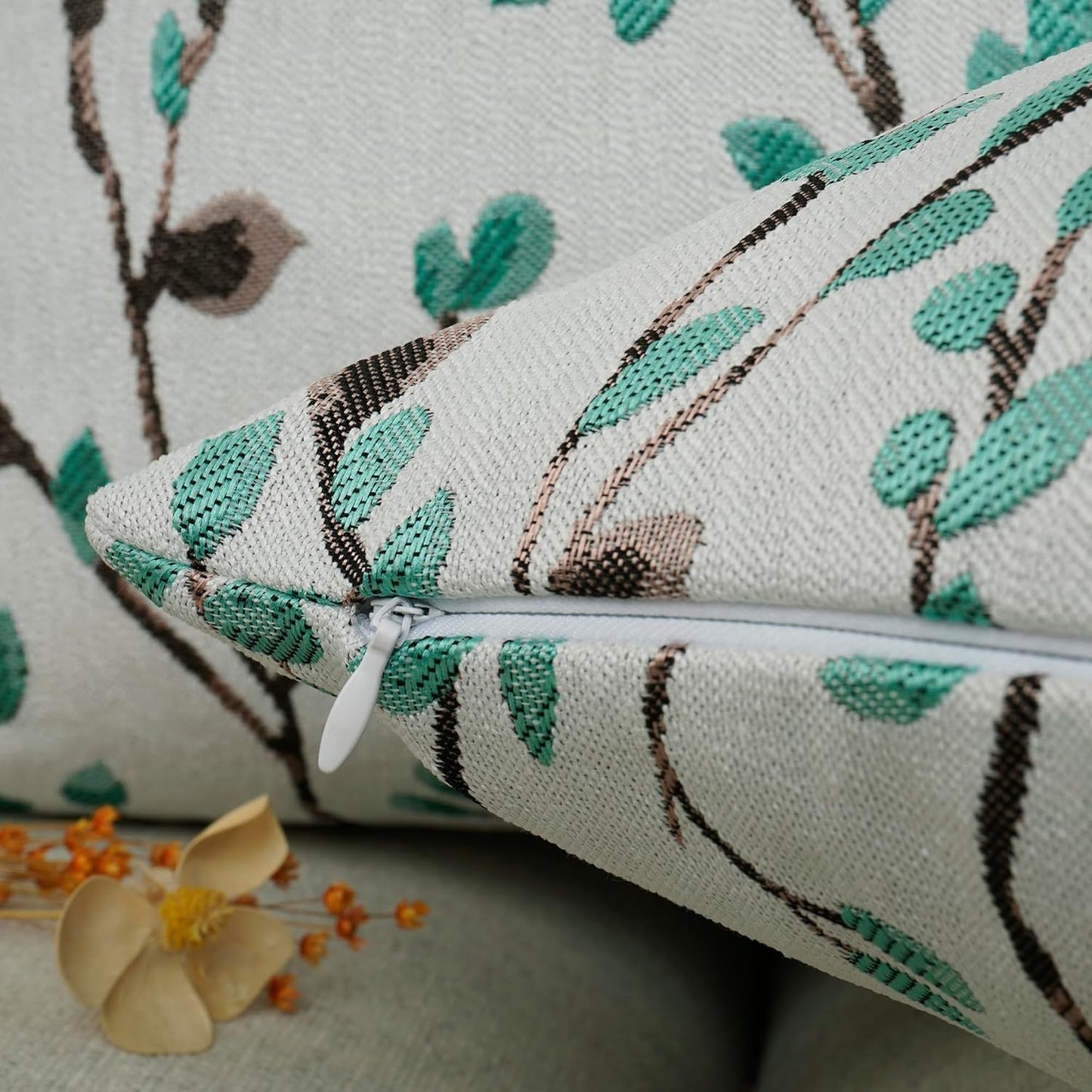 YOUR SMILE Classical Embroidery Jacquard Green Square Decorative Throw Pillow Case Cushion Cover 18x18 inch