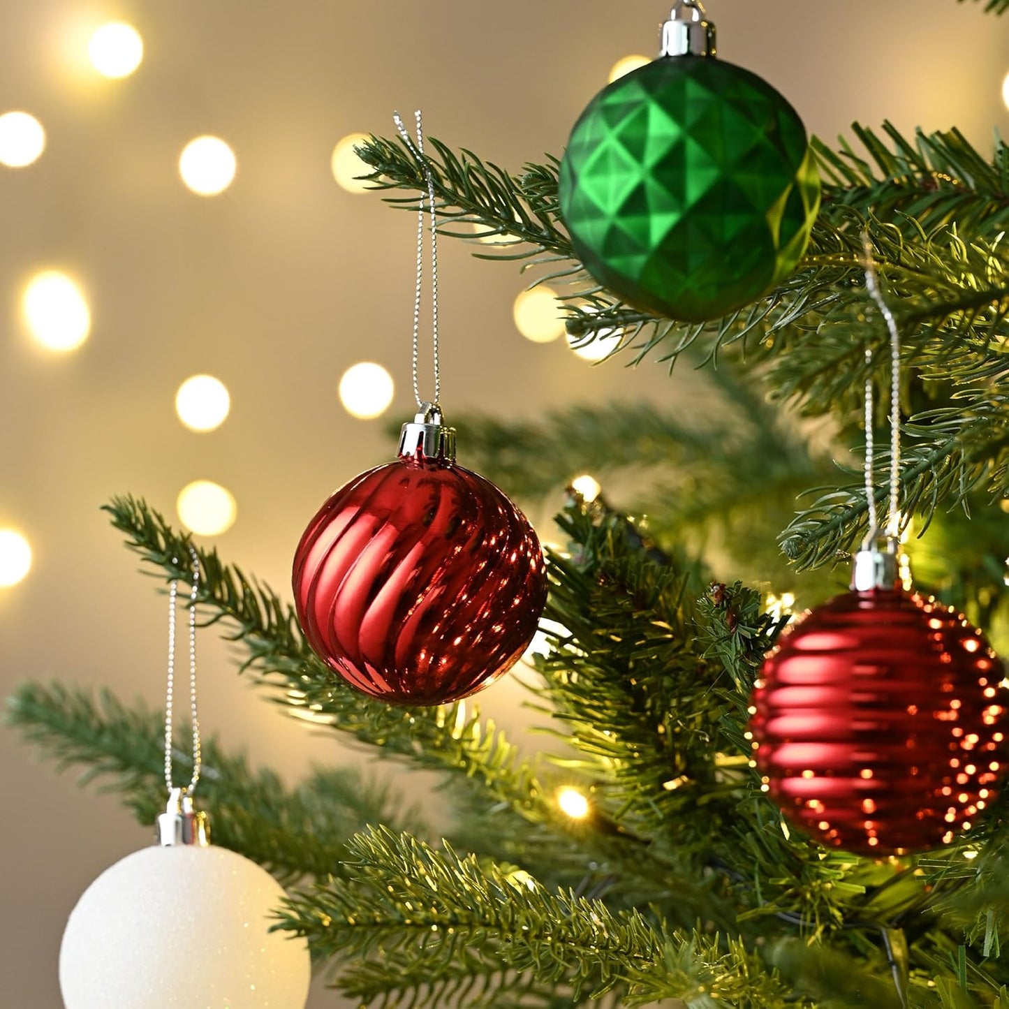 Valery Madelyn Christmas Ornaments Tree Decorations Set for Fall Halloween, 24ct Red Green White Shatterproof Ball Ornaments, 2.36" Hanging Ornament Bulk for Xmas Holiday Party Decor