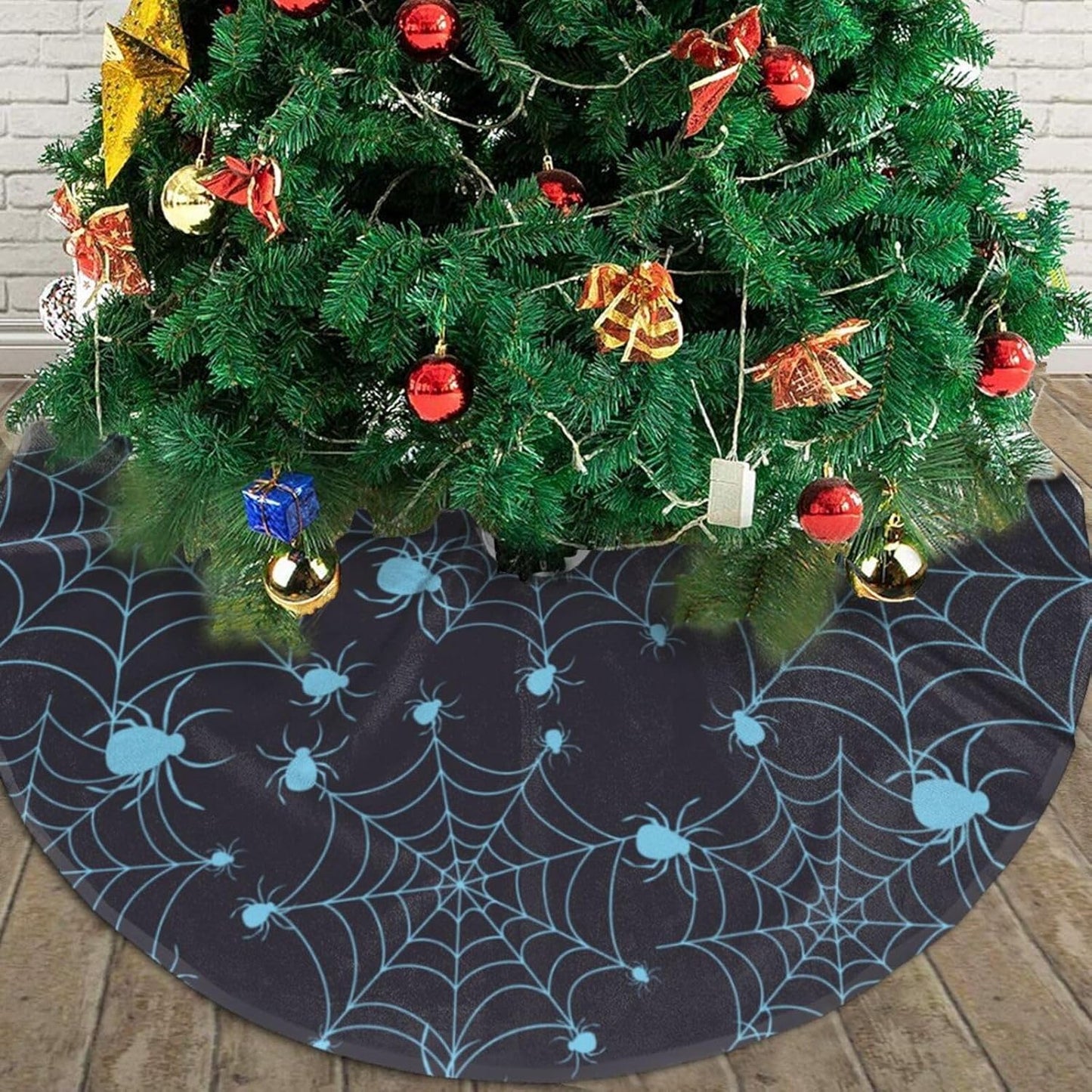 Christmas Tree Skirt,Sliver Spider Web Xmas Tree Skirt Rustic Farmhouse Tree Skirt for Christmas Decor Xmas Holiday Home Party Decorations30