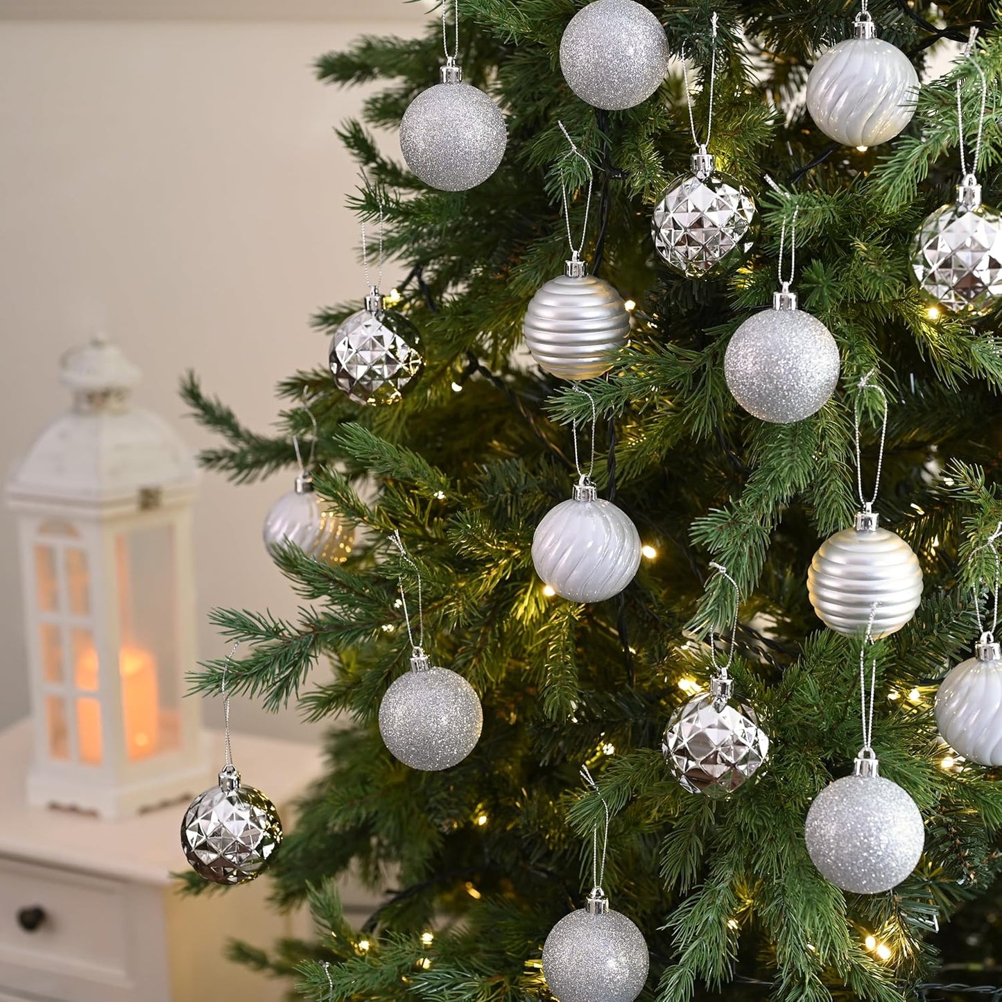 Valery Madelyn Christmas Ornaments Tree Decorations Set for Fall Halloween, 24ct Silver Shatterproof Ball Ornaments, 2.36" Hanging Ornament Bulk for Xmas Holiday Party Decor