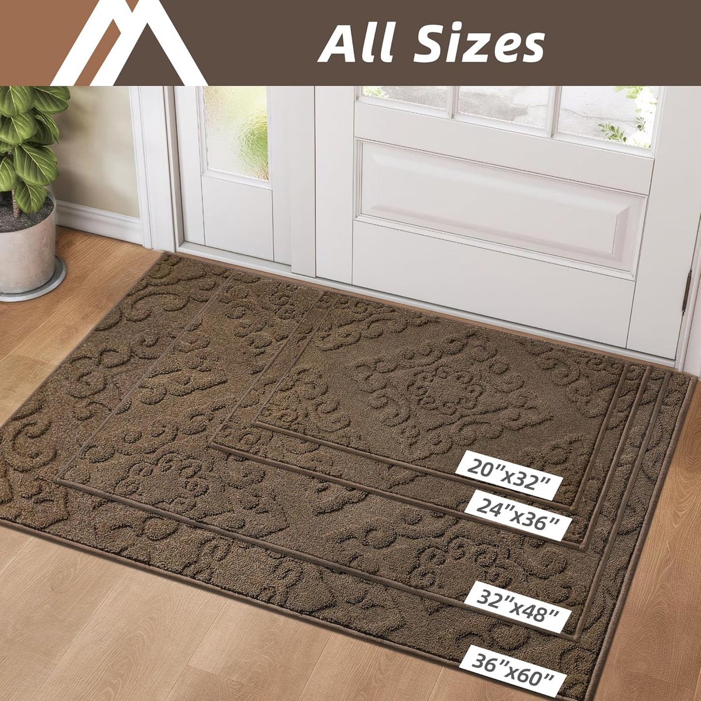 COSY HOMEER-Door-Mat-Non-Slip-Entryway-Rug 36”x60” Absorbent Welcome Mats Washable Dirt Trapper Door Mat Entrance Floor Mats for Front Back Doormats and Wet Shoes,Brown