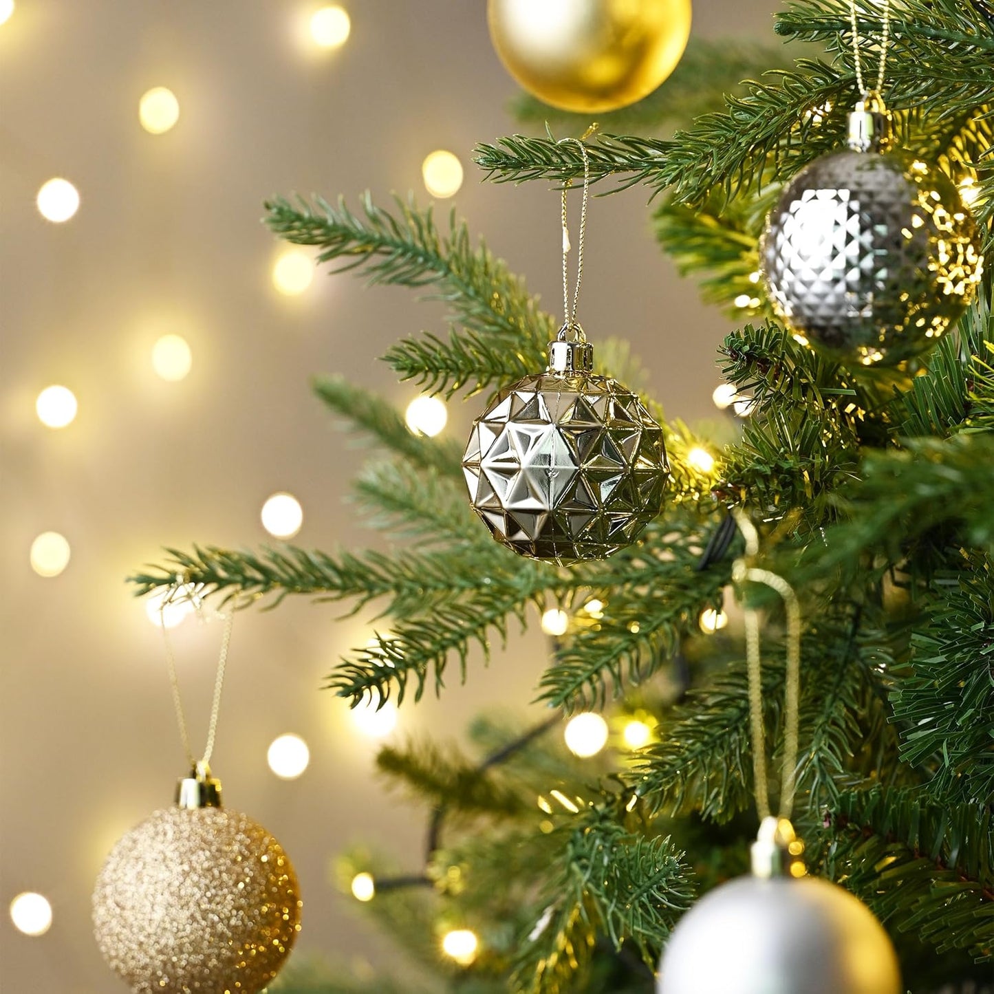 Valery Madelyn Christmas Tree Decorations Ornament Set for Fall Halloween, 50ct 2.36 Inches White and Gold Shatterproof Christmas Ball Ornaments Hanging Xmas Holiday Party Decor