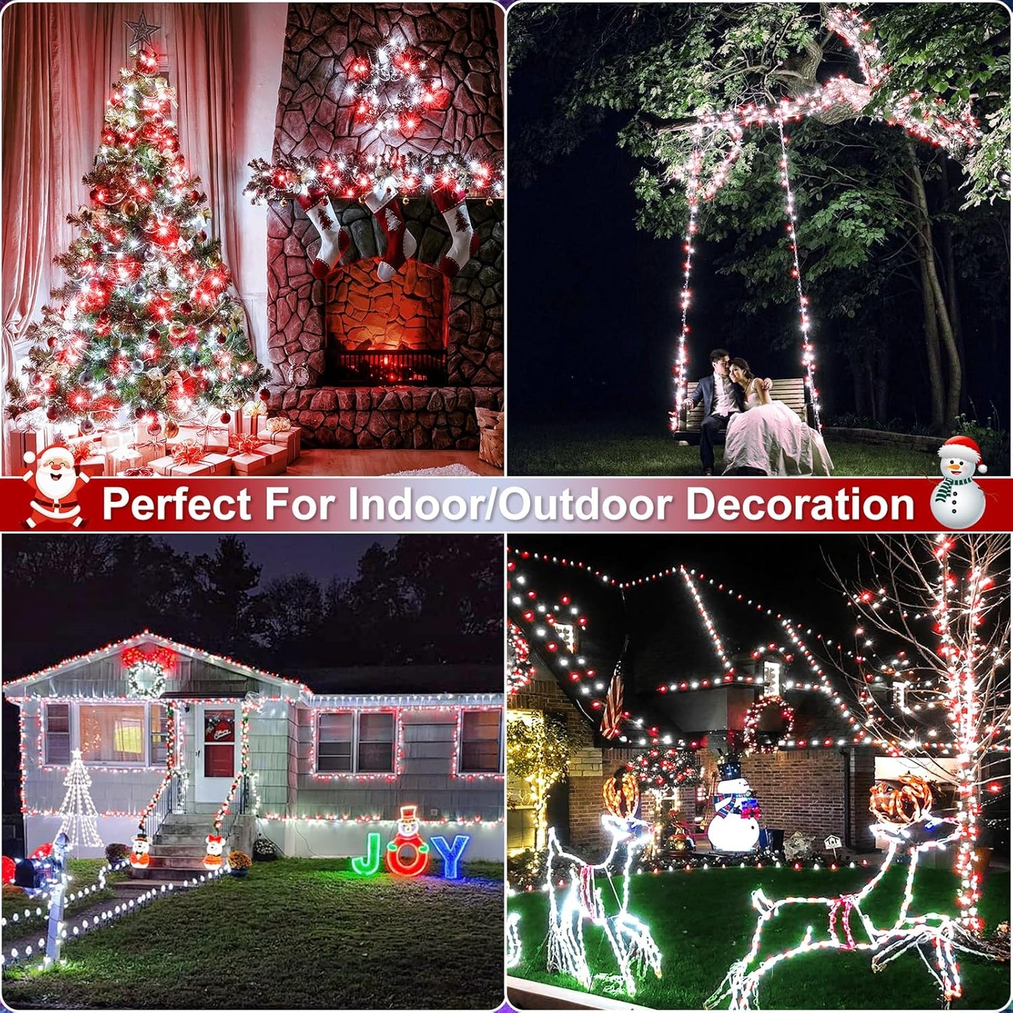 100FT 300 LED Christmas Lights Outdoor, Plug in Christmas Tree Lights with 8 Modes Waterproof, Green Wire Twinkle Tree Lights for Indoor Patio Garden Party Holiday Decorations, Red White