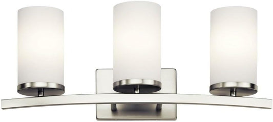 Kichler Crosby 23" Vanity Light in Brushed Nickel, 3-Light Contemporary Bathroom Light with Satin Etched Cased Opal Glass, (23" L x 8.75" H), 45497NI