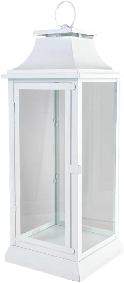 Serene Spaces Living Hurricane Lanterns with Clear Glass Panels, Perfect for Home Decor, Parties & Events, Table Top Or Hanging Lantern for Indoor & Outdoor (Medium - White)