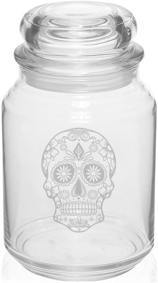 MIP Glass 26 oz Candy Skull Jar, 4" Diameter x 6.75" Tall, Air Tight, Dishwasher & Microwave Safe, Novelty Food Jar