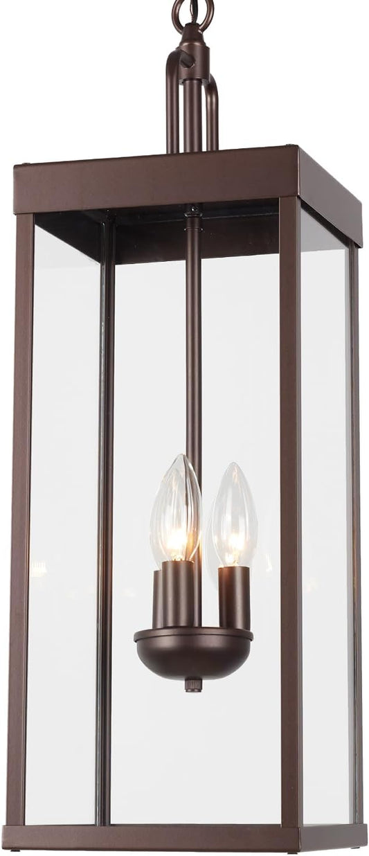 Large Outdoor Pendant Lantern Light Fixture for Front Porch, 24 Inch 3-Light Bronze Exterior Hanging Chandelier with Clear Glass, Outdoor Indoor Pendant Lamp for Patio, Gazebo, RZ008L-H ORB
