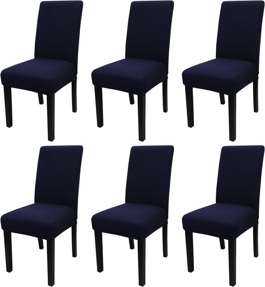 JQinHome 6 Pcs Dining Chair Slipcover,High Stretch Removable Washable Chair Seat Protector Cover for Home Party Hotel Wedding Ceremony (Navy Blue)