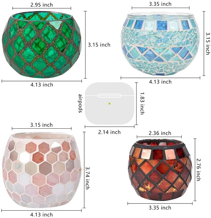 Votive Candle Holder Tea Lights - Glass Candle Holders, Mosaic Tealight Candle Holder, Candle Jar Cup for Wedding Centerpiece Party Table Decorations, Valentines Day Decor