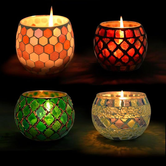 Votive Candle Holder Tea Lights - Glass Candle Holders, Mosaic Tealight Candle Holder, Candle Jar Cup for Wedding Centerpiece Party Table Decorations, Valentines Day Decor