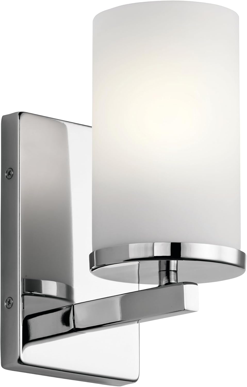 Kichler Crosby 9.25" Wall Sconce in Chrome, 1-Light Contemporary Hallway or Bathroom Light with Satin Etched Cased Opal Glass, (9.25" H x 4.5" W), 45495CH