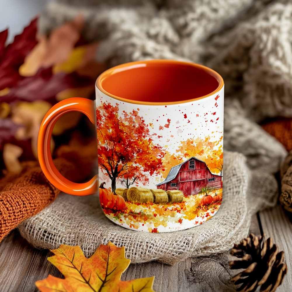 Fall Farm Coffee Mug - Farm Lover Mugs Gifts for Women Men - Autumn Decor Gifts For Home Farmhouse Thanksgiving - 11oz Printed Ceramic Mug