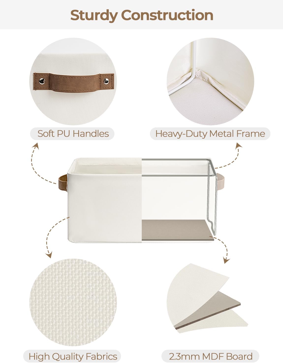 StorageWorks Narrow Storage Bins, Small Basket for Closet and Shelves, Rectangular Fabric Organizer with Handles, Toilet Paper Storage, Beige, 2-Pack