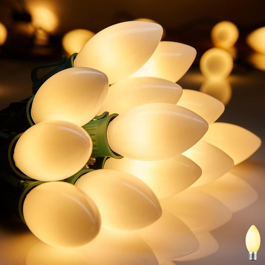 Vintage C9 LED Christmas Lights Outdoor, 50 Feet C9 String with 50 Shatterproof Matte Bulbs, Connectable Waterproof Tree Lights for Holiday Roofline, Backyard Garden Decor, Warm White