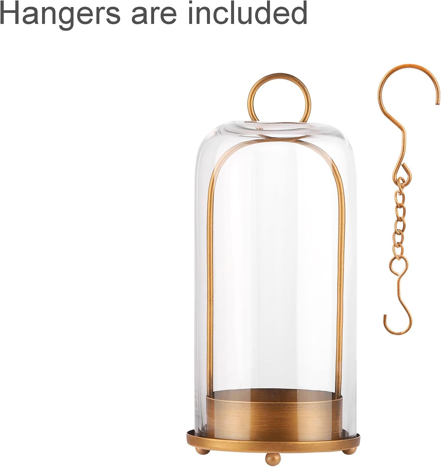 12" High Versatile Modern Metal Hurricane Lantern with Handmade Sturdy Glass Dome for 3" Pillar Candle & Plants (Brass, 5"x12")