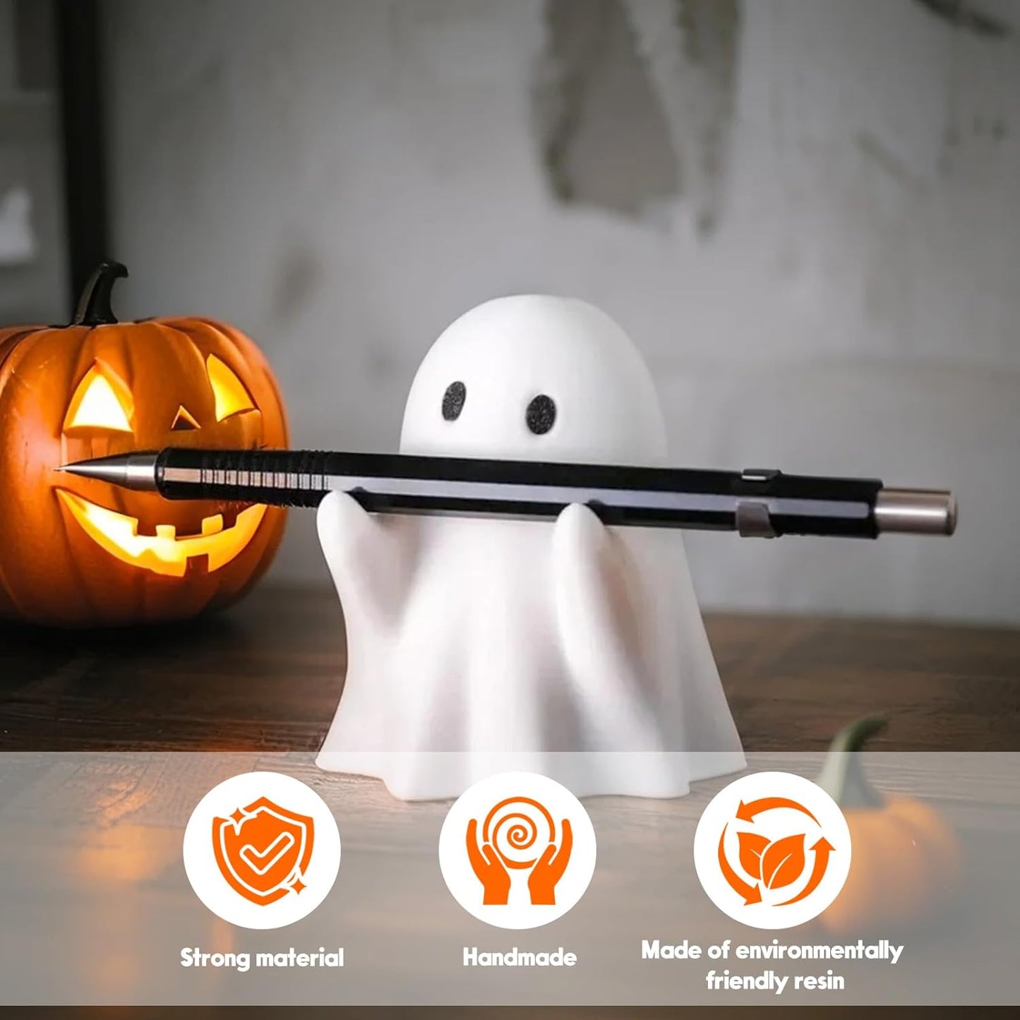 Halloween Ghost Figurine - Spooky Resin Pen Holder Statue, Cute Decor for Halloween Decorations Indoor, Funny Porch and Indoor Spooky Home Decor Gifts
