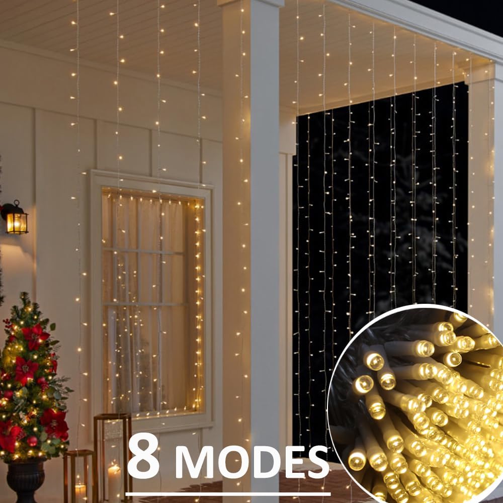Solhice LED Curtain Lights Outdoor 40ft x10ft, 800 LED Plug in Hanging String Lights Indoor, Christmas Twinkle Lights Backdrop for Outside Backyard Patio Wedding Décor, Warm White (Not Connectable)
