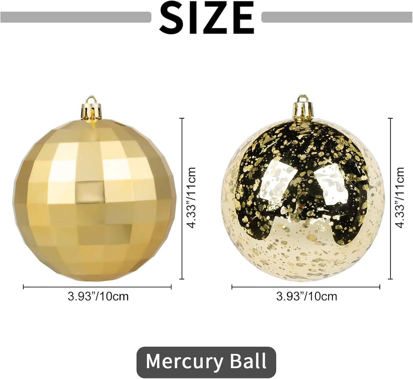 XmasExp Large Christmas Ball Ornaments,4pcs Gold Giant Shatterproof Plastic Hanging Mercury Xmas Ball Decorations Christmas Tree Ornaments (Gold, 4")